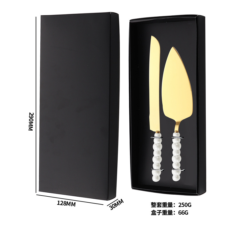 골든 케이크 칼과 주걱 + 박스 세트