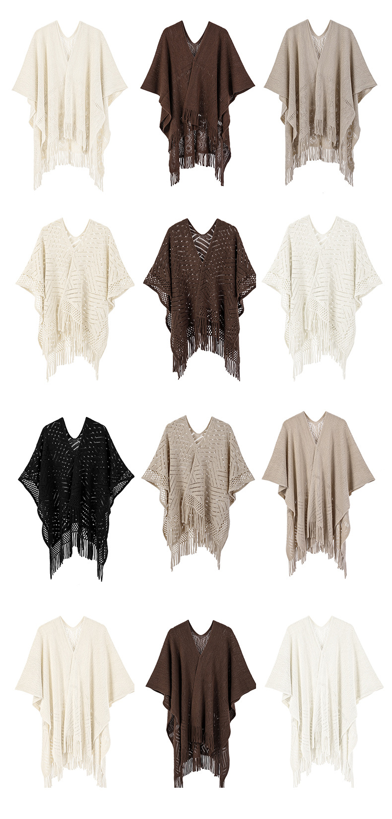 Scialle unisex in maglia a maglia con frange sottili e cave, tinta unita_voghion.com