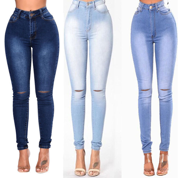 Foreign trade European and American wish cross-border ebay Amazon women's slim and stretchy ripped jeans pencil pants