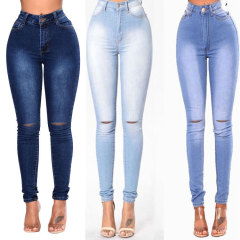 Foreign trade European and American wish cross-border ebay Amazon women's slim and stretchy ripped jeans pencil pants