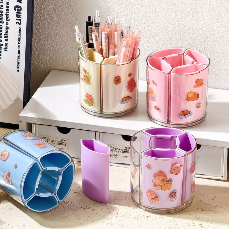 Desktop Storage Box Cartoon Rotating Pen Holder Creative Cute Student Dormitory Desk Large Capacity Desktop Storage Pen Holder