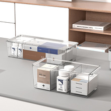溢溢購大容量三分格葯品收納盒透明PET桌面收納盒葯物整理盒葯箱