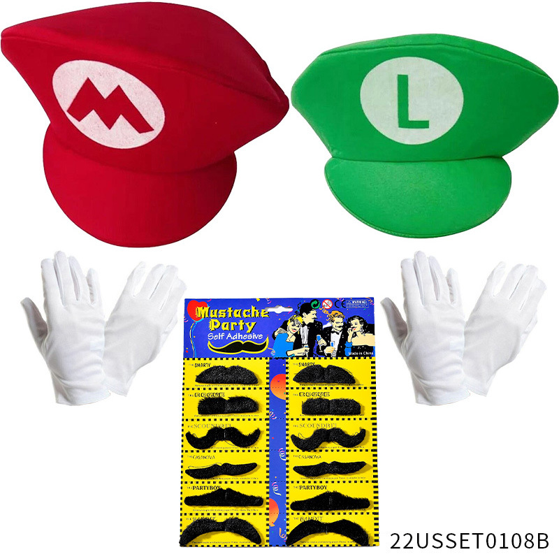 Caracteres de Mario sombrero Super Mary accesorios guantes de decoración anime espectáculo escenario vestuario sombrero de béisbol