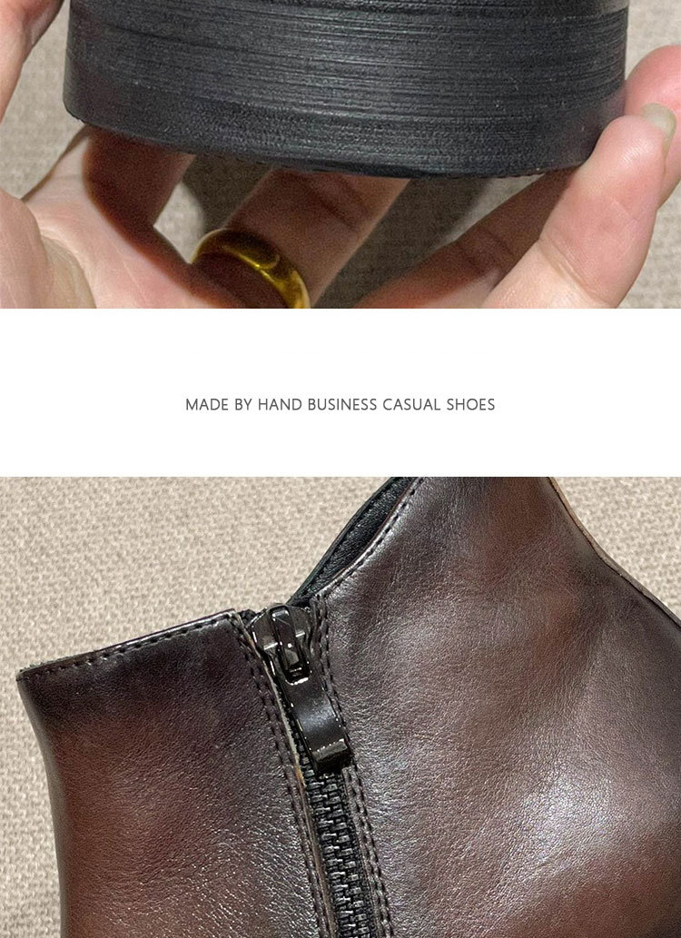 Scarpe in pelle casual da lavoro alte in pelle Stivali retrò neri Stivali alti alla moda tutto in uno da uomo britannici_voghion.com