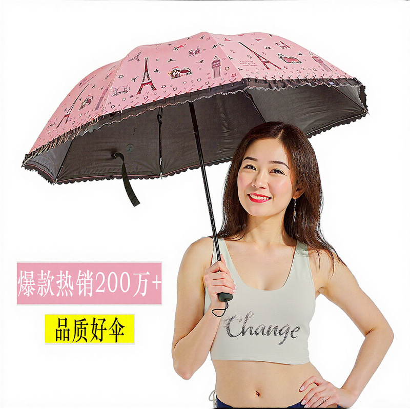 New Men's and Women's Sunny and Rainy Umbrella Ten-Bone Eight-Bone Lace Sunshade Black Rubber Sunscreen UV Protection Sun Umbrella