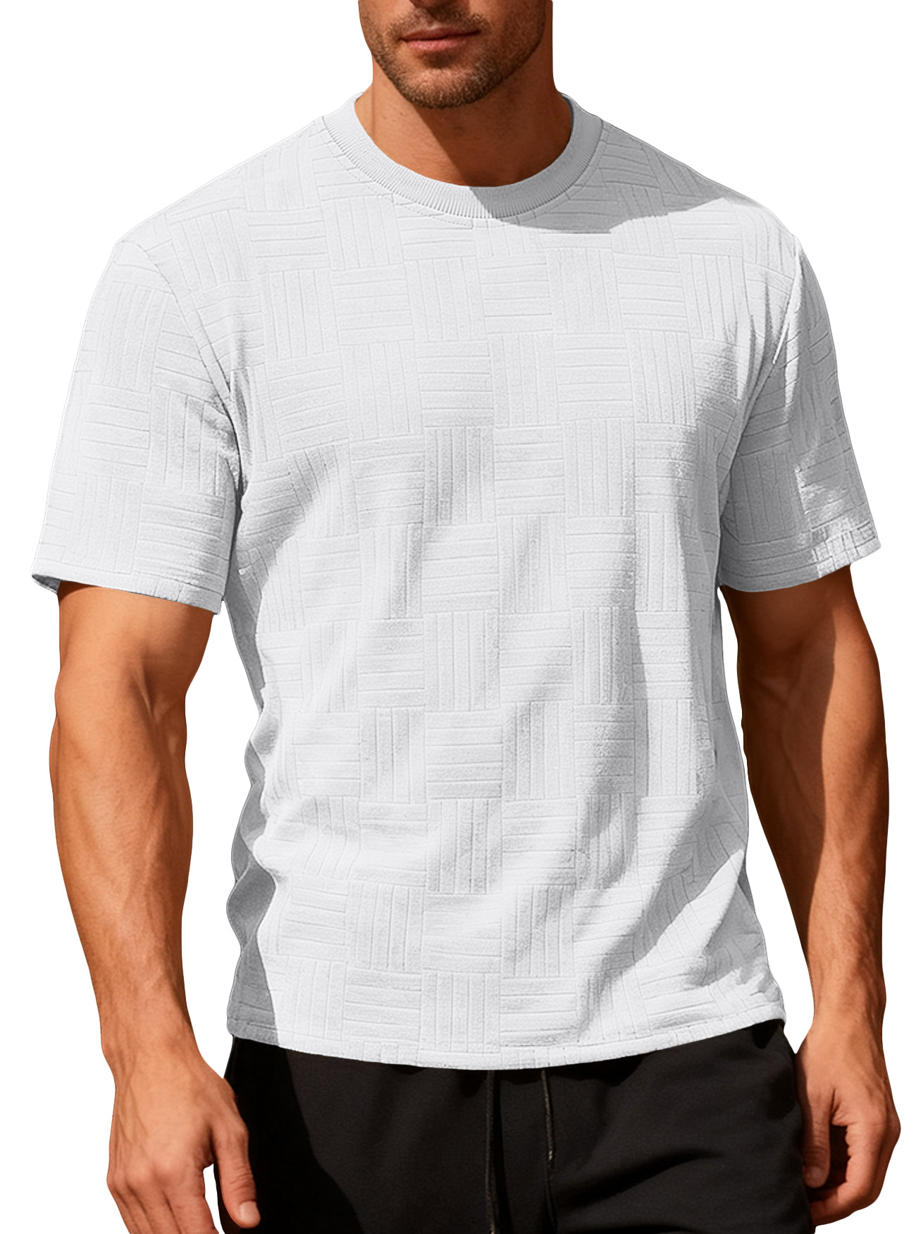 Nuevo comercio exterior delgado cuello redondo toallas de manga corta personalidad camiseta de estilo europeo y americano camiseta de base casual hombre