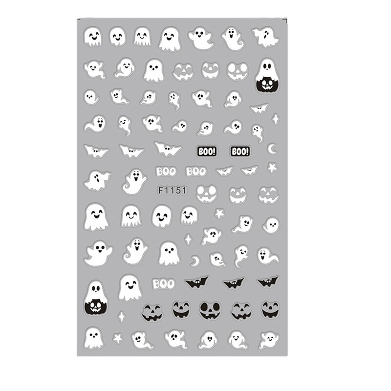 クロスボーダー新しいネイルアートステッカー ins ヨーロッパとアメリカのハロウィン発光漫画ゴーストカボチャコウモリ粘着ネイルステッカー|undefined