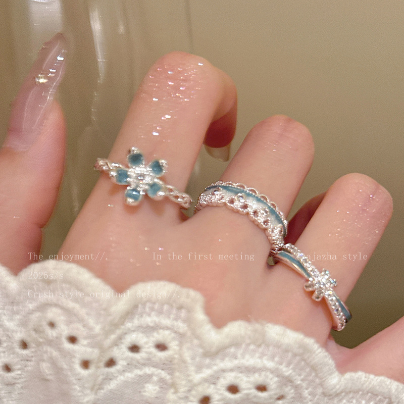 Blauer Glasur Spitzenring Verstellbar Für Damen_voghion.com