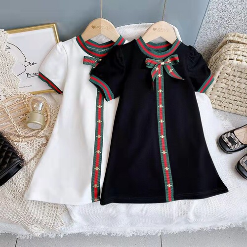 Summer butterfly knot dress for little girls, new Korean style casual woven ribbon dress for baby girls, college style princess dress