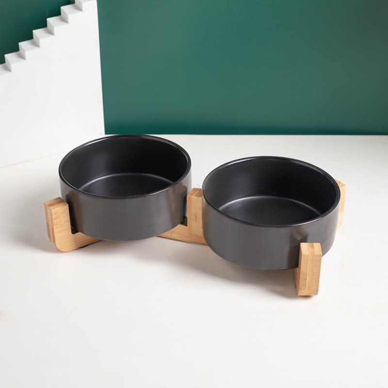 Tazón recto, doble tazón negro + doble tazón de madera