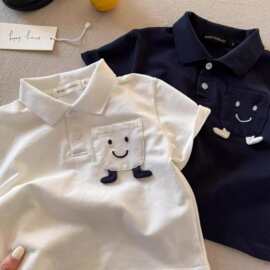 儿童POLO衫短袖2025夏季新品男女童立体口袋笑脸中小童宝宝T上衣