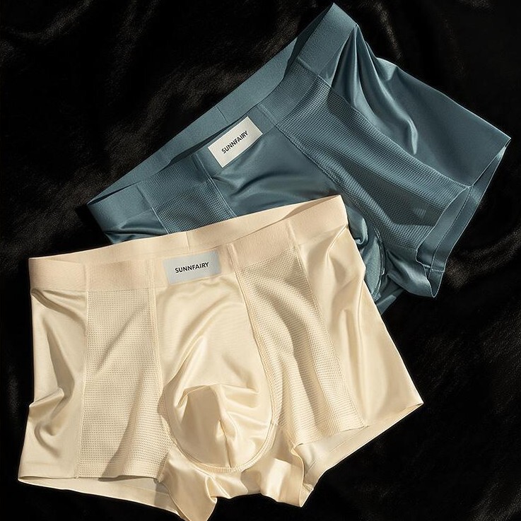 Satin Cool 10A Antibacterial Crotch Breathable Men's Underwear Summer Mid-Waist Seamless Ice Silk Underwear Men's Factory Direct Sale