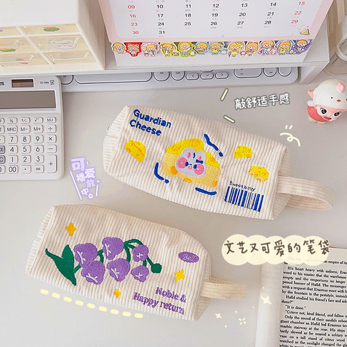 Original Cute Embroidered Pencil Bag Student Large Capacity Portable Stationery Bag Cartoon Stationery Storage Bag Pencil Stationery Box
