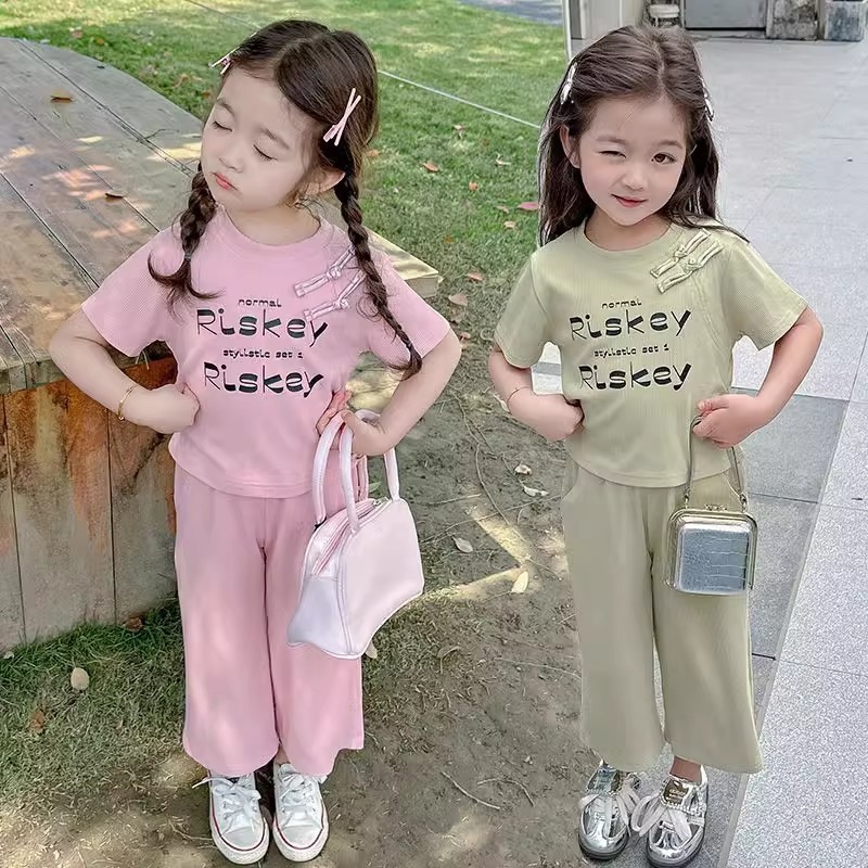 童装夏季女童套装2026新款中大童中式上衣直筒裤儿童运动服两件套