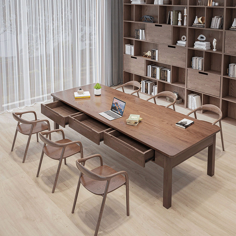 Solid Wood Large Desk Double Long Table Workbench Office Desk Home Living Room Study Table with Drawer Writing Desk