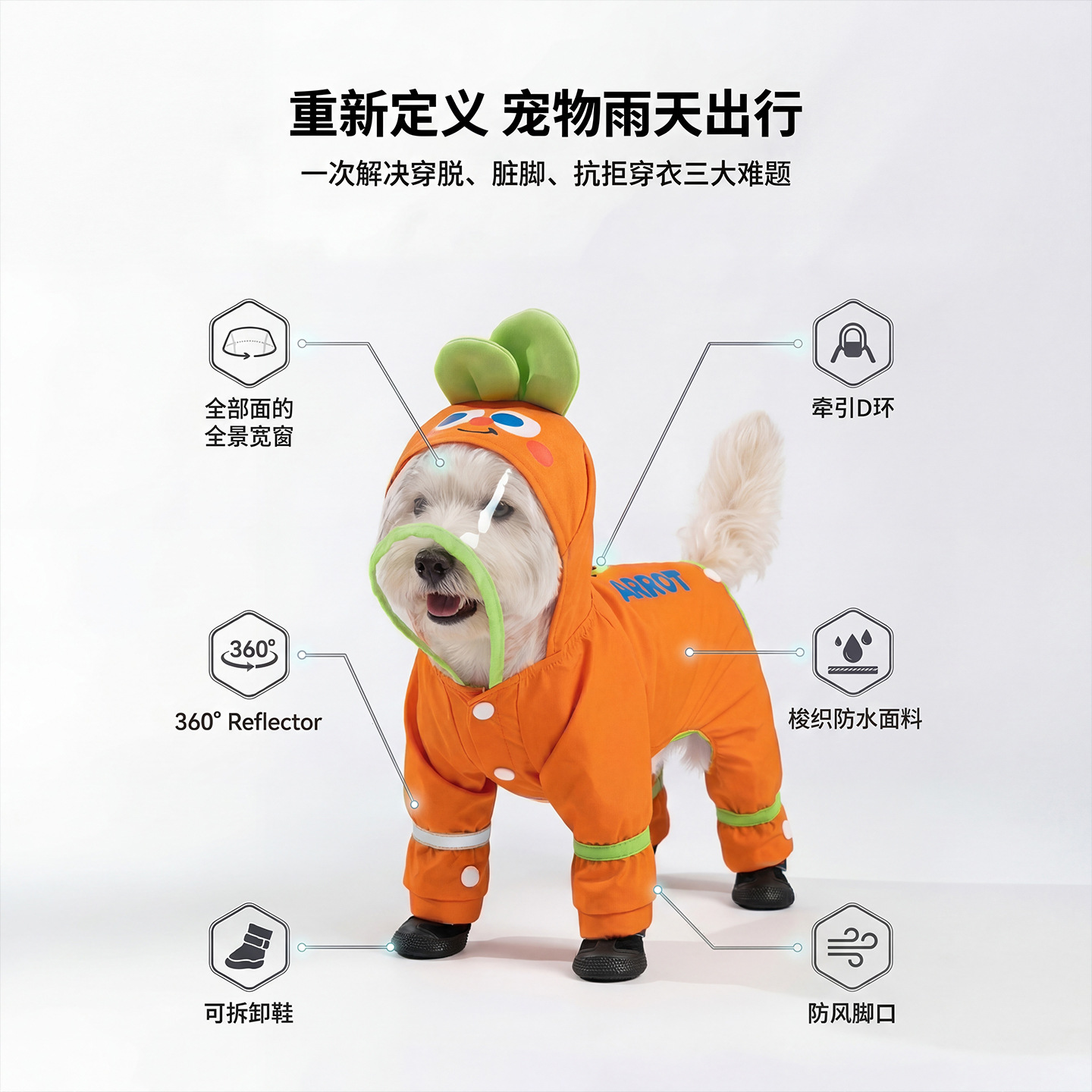 Capa de lluvia de dibujos animados desmontable de cuatro estaciones impermeable lluvia día lluvioso ropa de perros pequeños y medianos ropa de mascotas