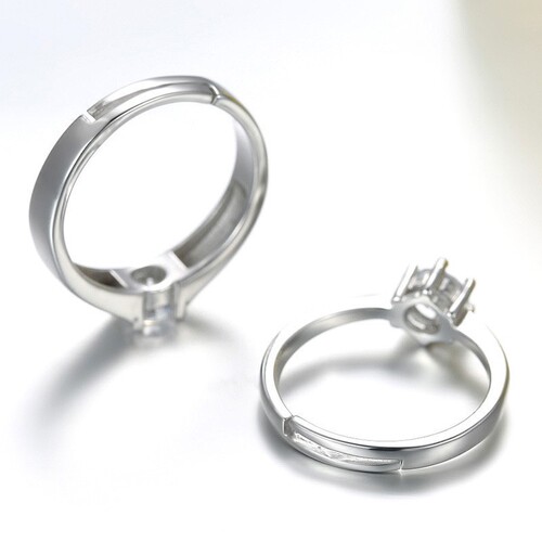 Cross-border Korean version of creative open wedding rings, men's and women's diamond rings, silver-plated couple rings