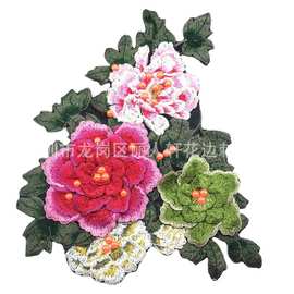 服装辅料民族风刺绣花边布贴立体机绣花朵女装补丁热熔牡丹大花