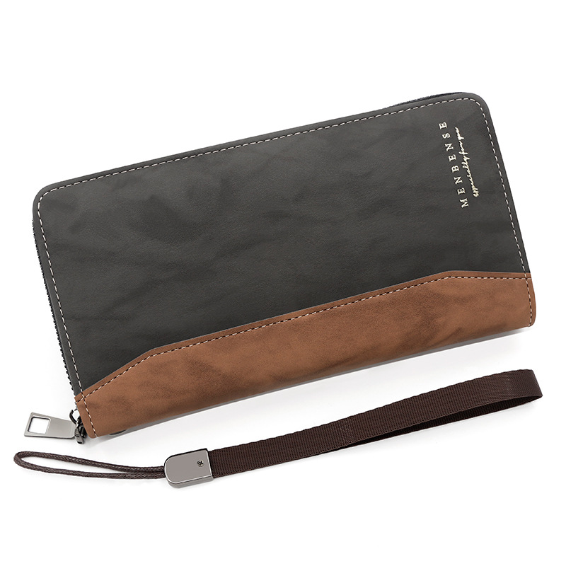 Hombres europeos y Americanos de longitud media cremallera Cartera de costura bolsa de la cadena de gran capacidad de embrague bolso del teléfono móvil titular de la tarjeta de cambio