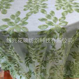跨境 厂家直销 热卖苹果绿叶子设计网布反光刺绣定质婚礼圆桌布
