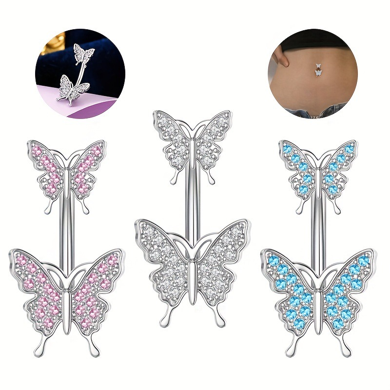 Piercing ombelico in acciaio inossidabile con farfalla zircone_voghion.com
