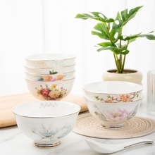 厂家批发金边酒店餐厅陶瓷餐具套装简约家用面汤米饭碗骨瓷高脚碗