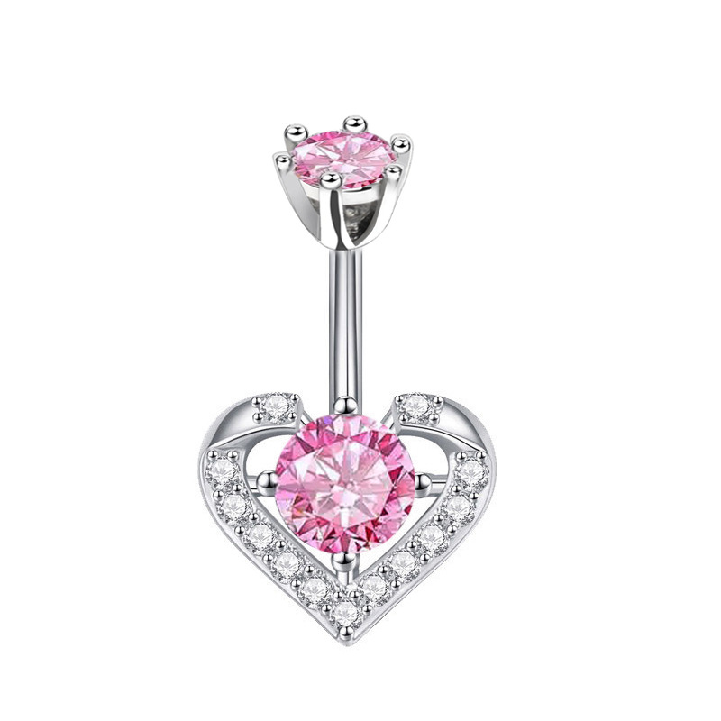 Belly Button Ring Mit Zirkonia Herz-anhänger Piercing Schmuck_voghion.com