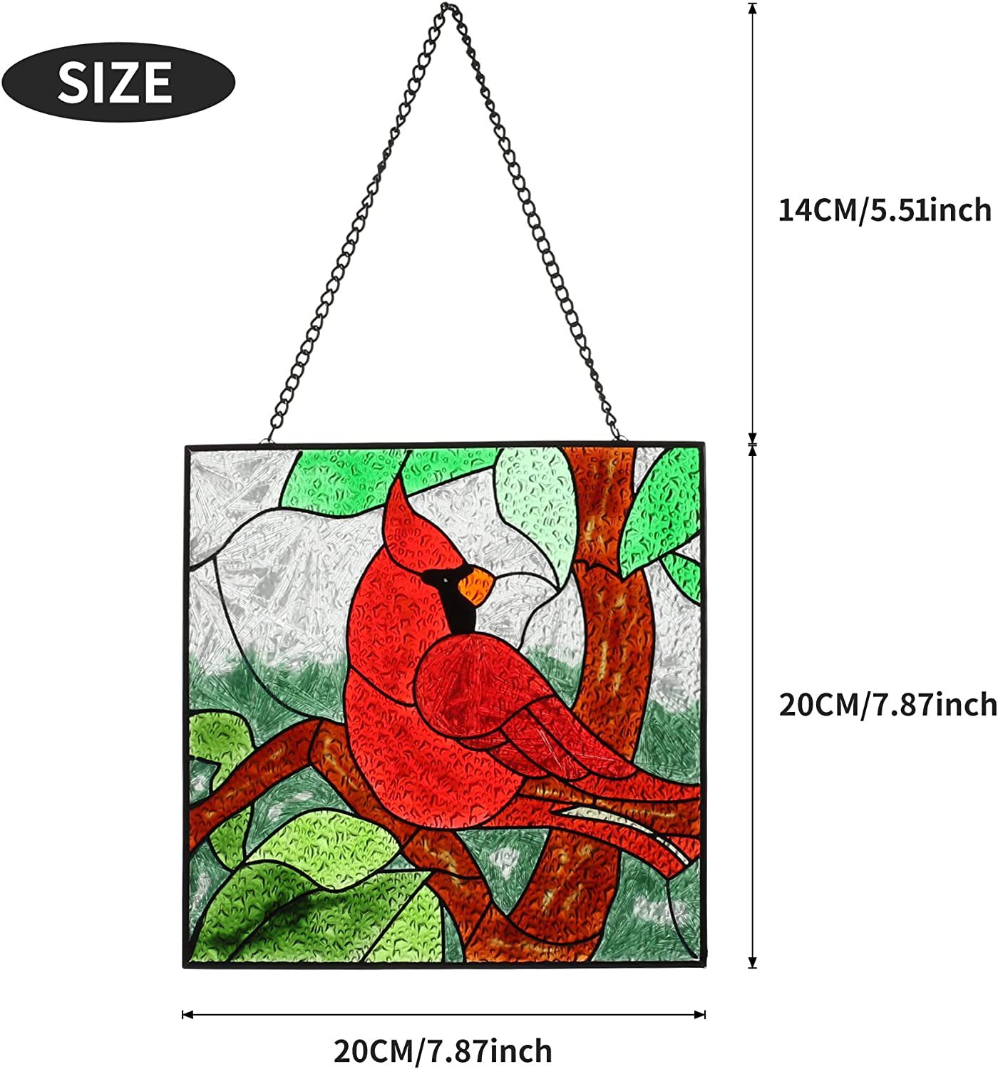 Cross-border Red Bird Ornament, Handmade Silk Screen Painting, Colorful Glass Suncatcher, 3D Home Window Garden Wall Decoration_voghion.com