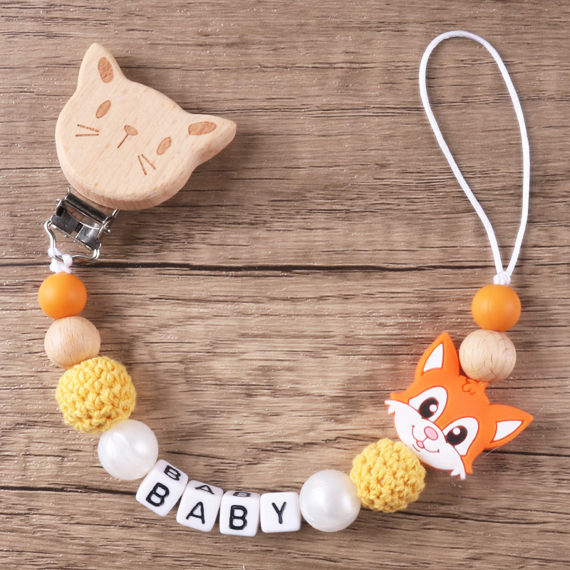 Amazon new silicone baby pacifier chain clip Beech clip teether toy anti-drop chain cat pacifier chain