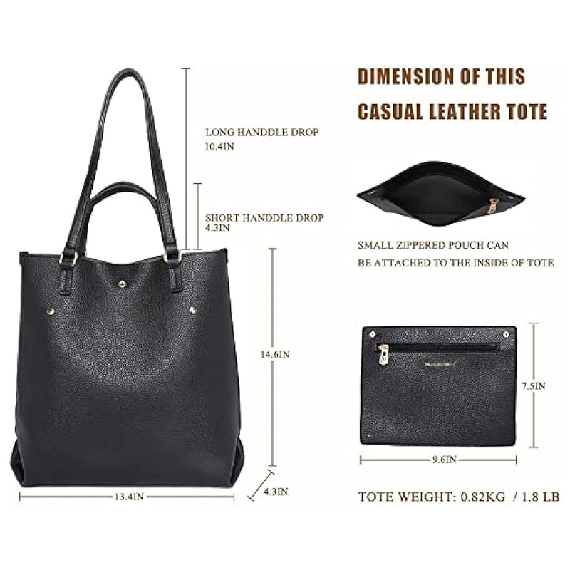 Custom New Simple 2-Piece Set Large Tote Bag Fashionable Water-Resistant Durable PU Leather Women's Handbag - Thumbnail 2