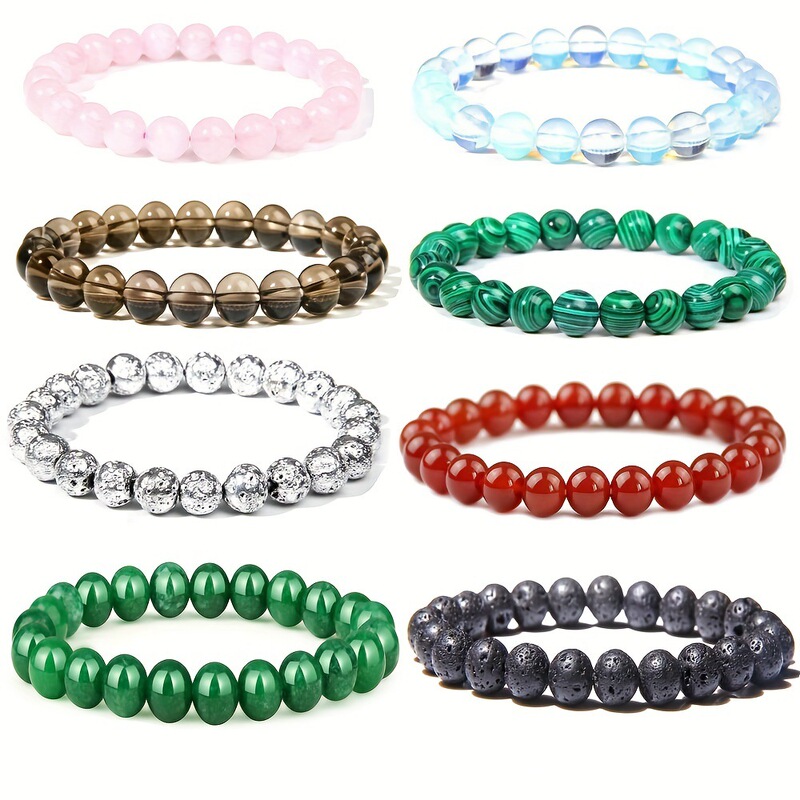 European and American Explosions 8mm Healing Stone Beaded Bracelet Volcanic Stone Green Peacock Elastic Bracelet Foreign Trade Wholesale Hot Selling