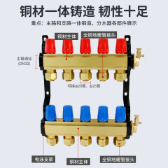L7拉丝封漆1.2寸1寸铜手轮超大流量整套大口径地暖家用地热分水器