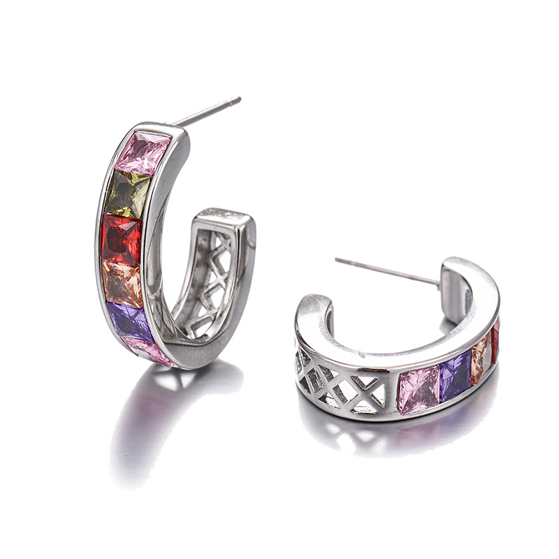 Taina Europa y los Estados Unidos fábrica de acero inoxidable transfronteriza directa venta caliente aretes de diamantes de color geométricos moda aretes de diamantes al por mayor