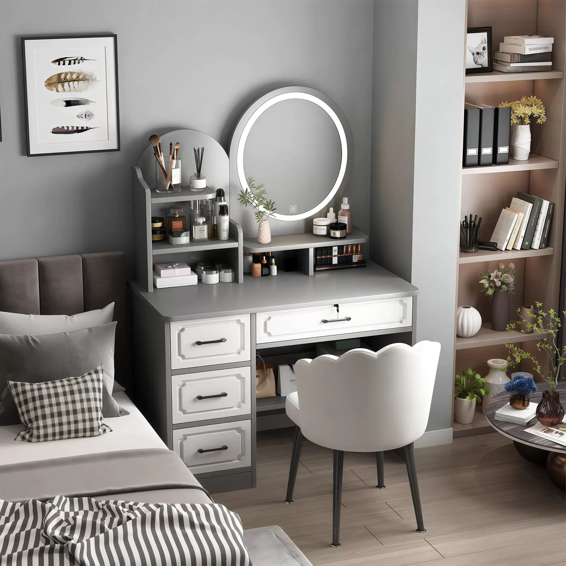 梳妆台卧室简约2025新款现代化妆桌桌柜镜子收纳家用小户型化妆台