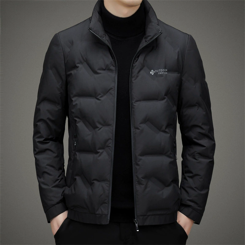 Легкий пуховик для мужчин среднего возраста, повседневный короткий стиль, новая зимняя коллекция 2025 года, модное мужское пальто с воротником-стойкой.