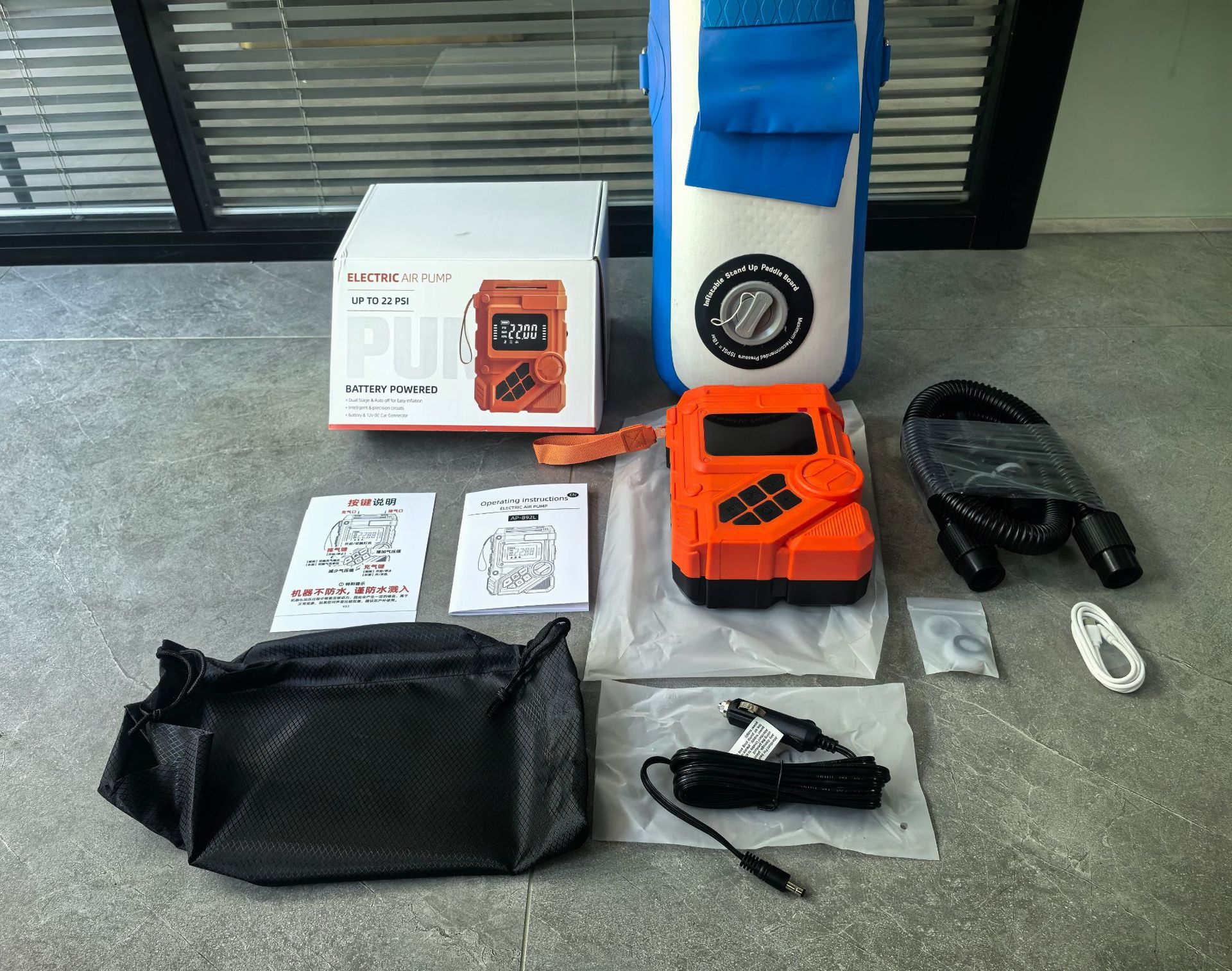 Portable 12V Electric Air Pump Dc Rubber Boat Surfboard Car Cigarette Lighter High-Pressure Air Pump with Battery