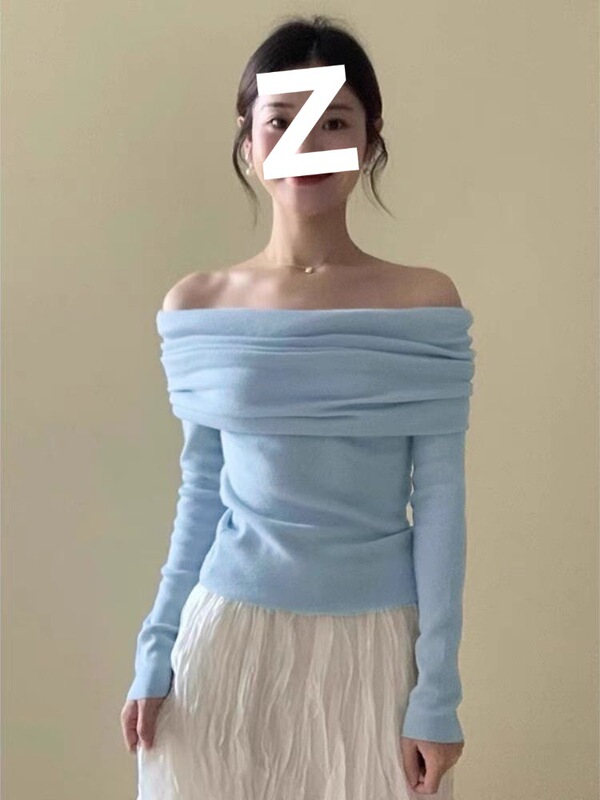 纯欲风甜美chic韩系针织衫女秋冬2025新款气质修身露肩百搭短上衣|undefined