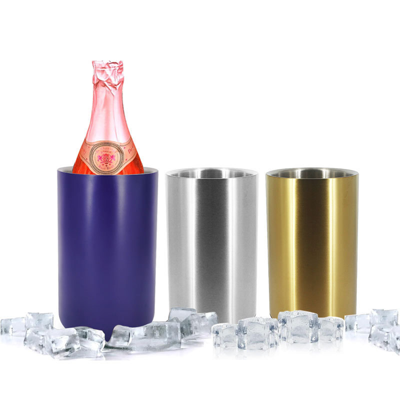 不锈钢直身款葡萄酒桶冷却隔热加厚酒冷却器香槟酒吧用品冰桶_2