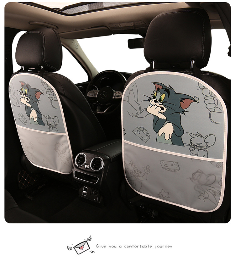 Tom and Jerry Cartoon Car Seat Back Anti-Kick Pad Car Seat Back Anti-Fouling Pad Anti-Dirty Pad with Storage Bag