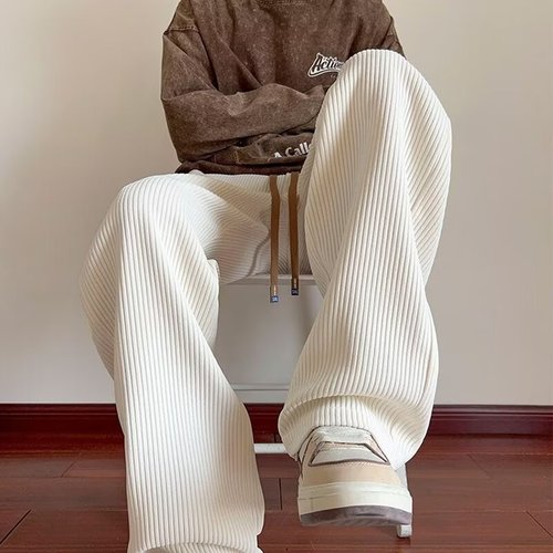 American-style corduroy pants for men—spring and autumn, flowing fit, loose-fitting straight-leg sweatpants, wide-leg men's trousers, casual long pants, thin autumn style.