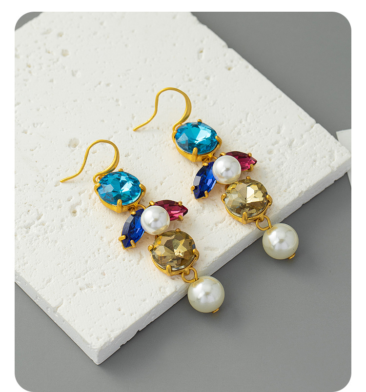 Luxury Gemstone Tassel Earrings Elegant Long Pearl Drop Earrings_voghion.com