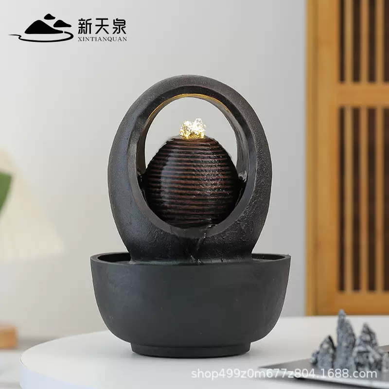 创意玄关自循环流水招财摆件公司前台风水轮酒店高档装饰桌面喷泉