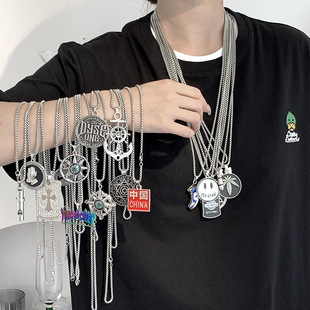 Hip-Hop Style Titanium Steel Necklace Versatile Retro Personalized Necklace Internet Celebrity Accessories Sweater Chain Men's Titanium Steel Necklace Women's Wholesale