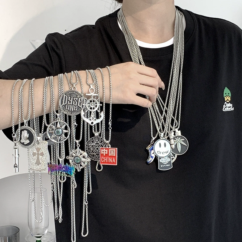 Хип-хоп титановая сталь ожерелье дикий ретро личность ожерелье сетка красный аксессуар свитер цепи мужской титановой стали ожерелье женский оптом