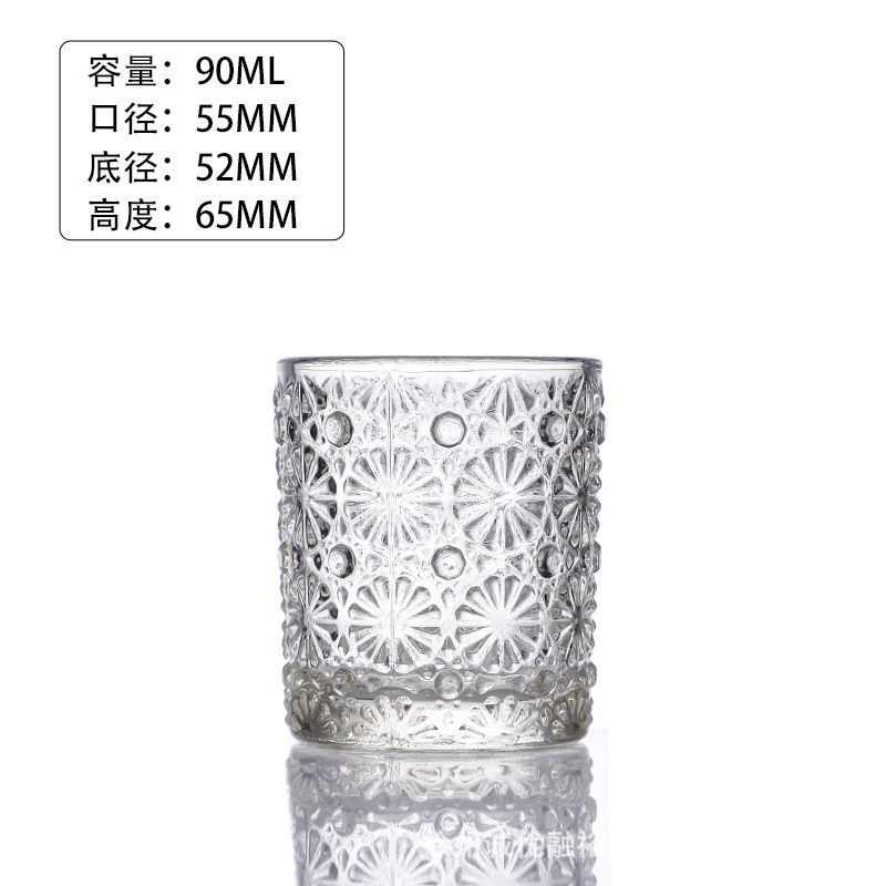 メーカー卸売エンボス加工透明ガラスキャンドルカップ小さな燭台カップ家庭用レトロなアロマセラピー雰囲気装飾品|undefined