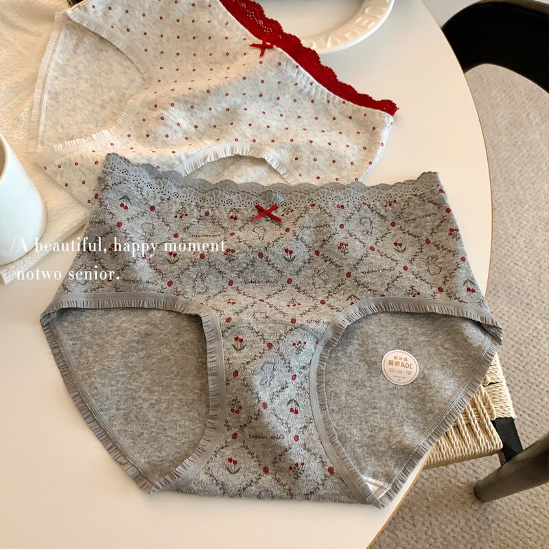 Sweet Pure Cotton Underwear for Girls, Full Cotton, Extended Crotch, Mid-Waist, Lace Trim, Breathable, Skin-Friendly, Warm, Autumn and Winter Triangle Shorts
