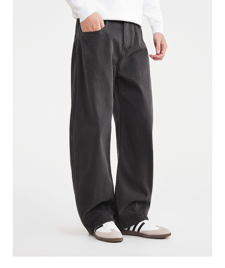 Quần jean nam ống rộng cotton phong cách Hàn Quốc — màu đen chi tiết 14