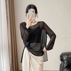 新しいスタイルの女性用夏用薄手高級プルオーバー日焼け止めブラウス、薄いガーゼ素材のアウターウェア