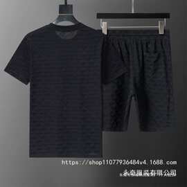 高品质短袖套装 圆领套装经典款，字母满印棉质套装男批发