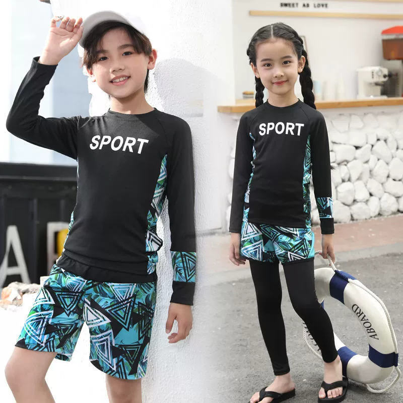 Купальник с длинными рукавами для мальчиков, детские солнцезащитные быстросохнущие длинные брюки с длинными рукавами, купальник для малышей для детей старшего возраста, состоящий из двух частей, горячая весна